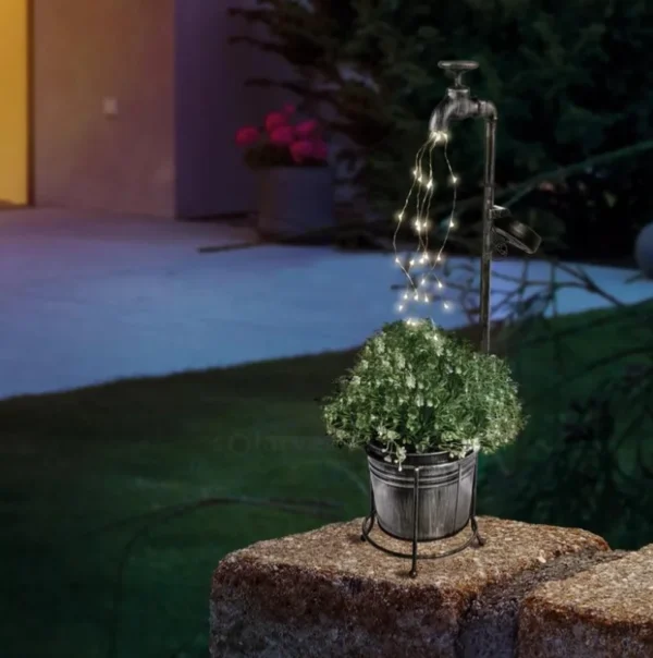 SM25957 Solar Powered Plastic PP Faucet Flower Pot Freestanding Light