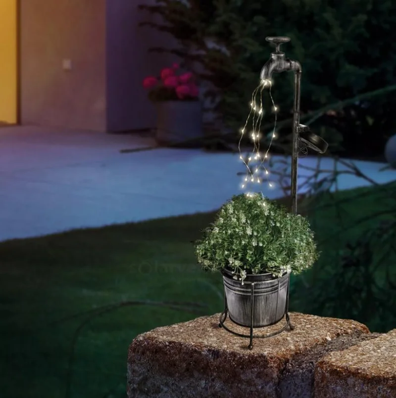 SM25957 Solar Powered Plastic PP Faucet Flower Pot Freestanding Light
