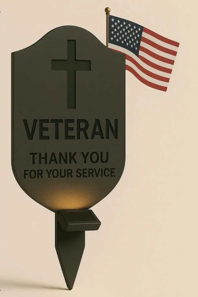 SM25983 PP Plastic Solar Cemetery Cross Shield Flag Pole Light