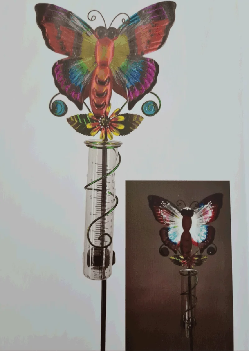 SM25989 Butterfly Animal Metal Iron Solar Energy Rain Collector Stake Light