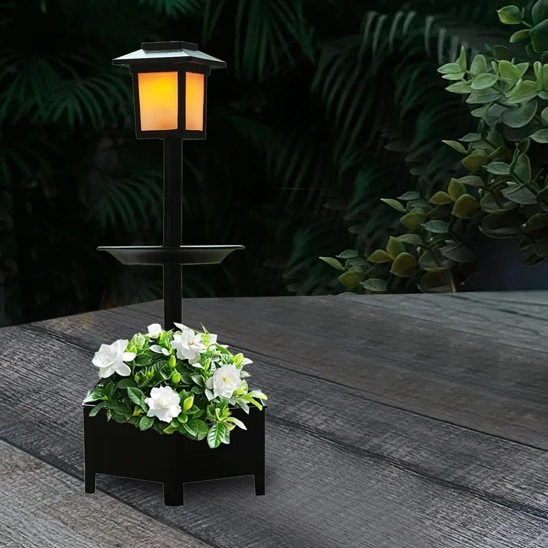SM25993 ABS+PP Plastic Tabletop Solar 3-in-1 Bird Feeder with Planter