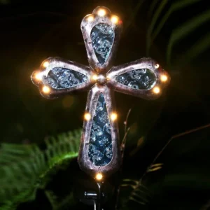 SM25996 Solar Stake Light with Metal Iron and Glass Iron Cross Design