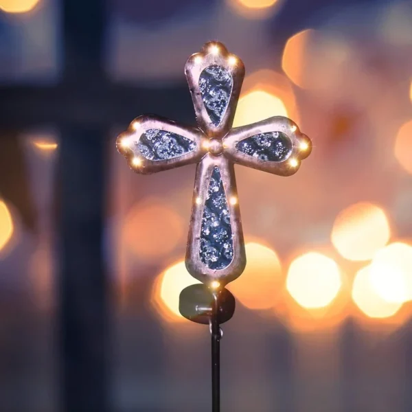 SM25996 Solar Stake Light with Metal Iron and Glass Iron Cross Design_2