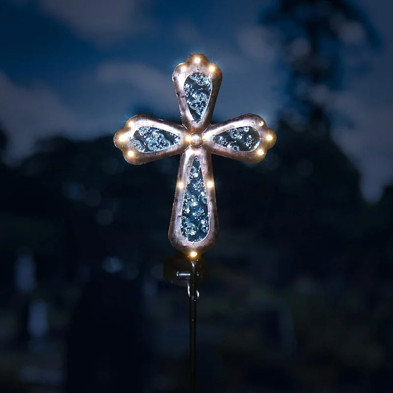 SM25996 Solar Stake Light with Metal Iron and Glass Iron Cross Design_4