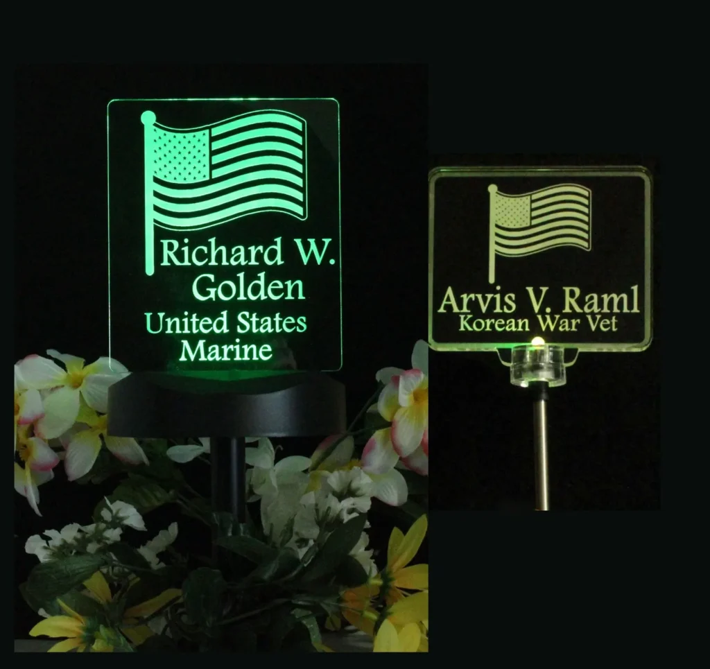 acrylic solar plaque lights for veteran memorial