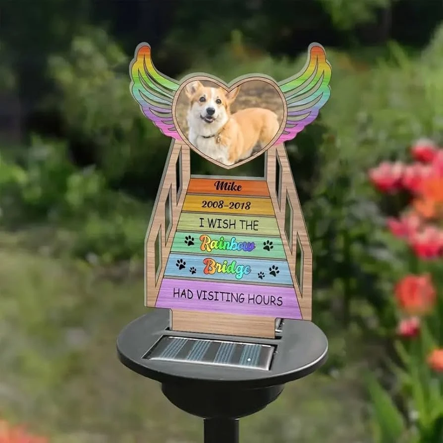 colorful wing plaque solar lights for pet memorial