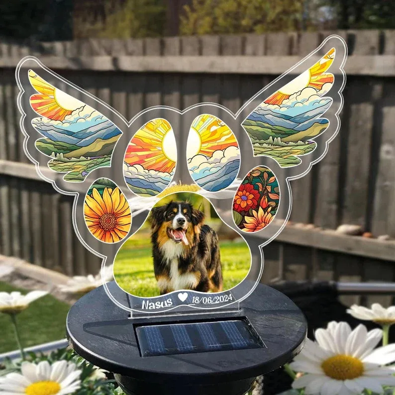 wing and paw shape plaque solar lights for pet memorial