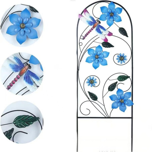 garden stake with flowers and dragonfly