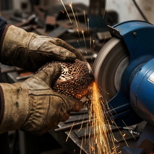 grinding lantern sparks close up