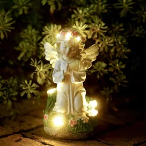 sm251052 solar praying angel resin statue with freestanding garden light.webp