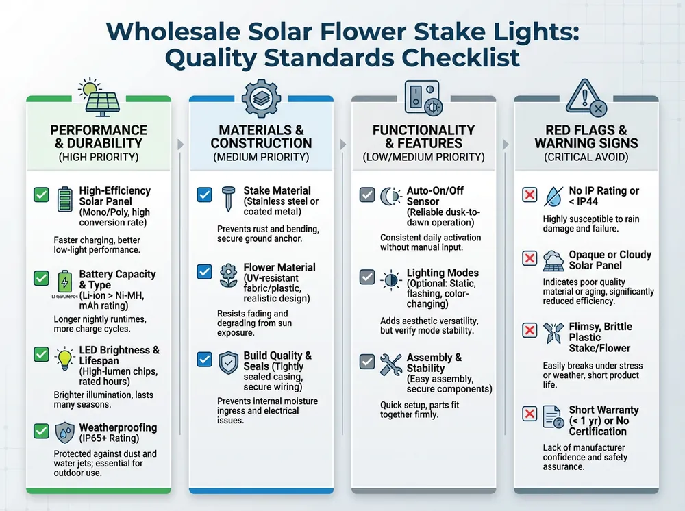 Wholesale Solar Flower Stake Lights - What Quality Standards Should I Look For?