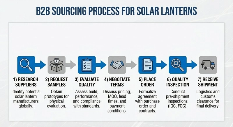 flowchart showing b2b sourcing process for solar lanterns.