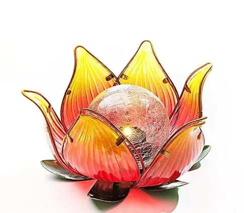 sm231324 glass+iron+pp solar crackled glass ball lotus lamp (1)