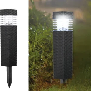 sm23427 pp plastic large matte black rattan design decorative solar stake lights (set of 2)
