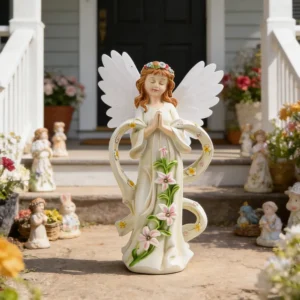 sm251066 resin + fiber optic solar powered flower angel statue (1)