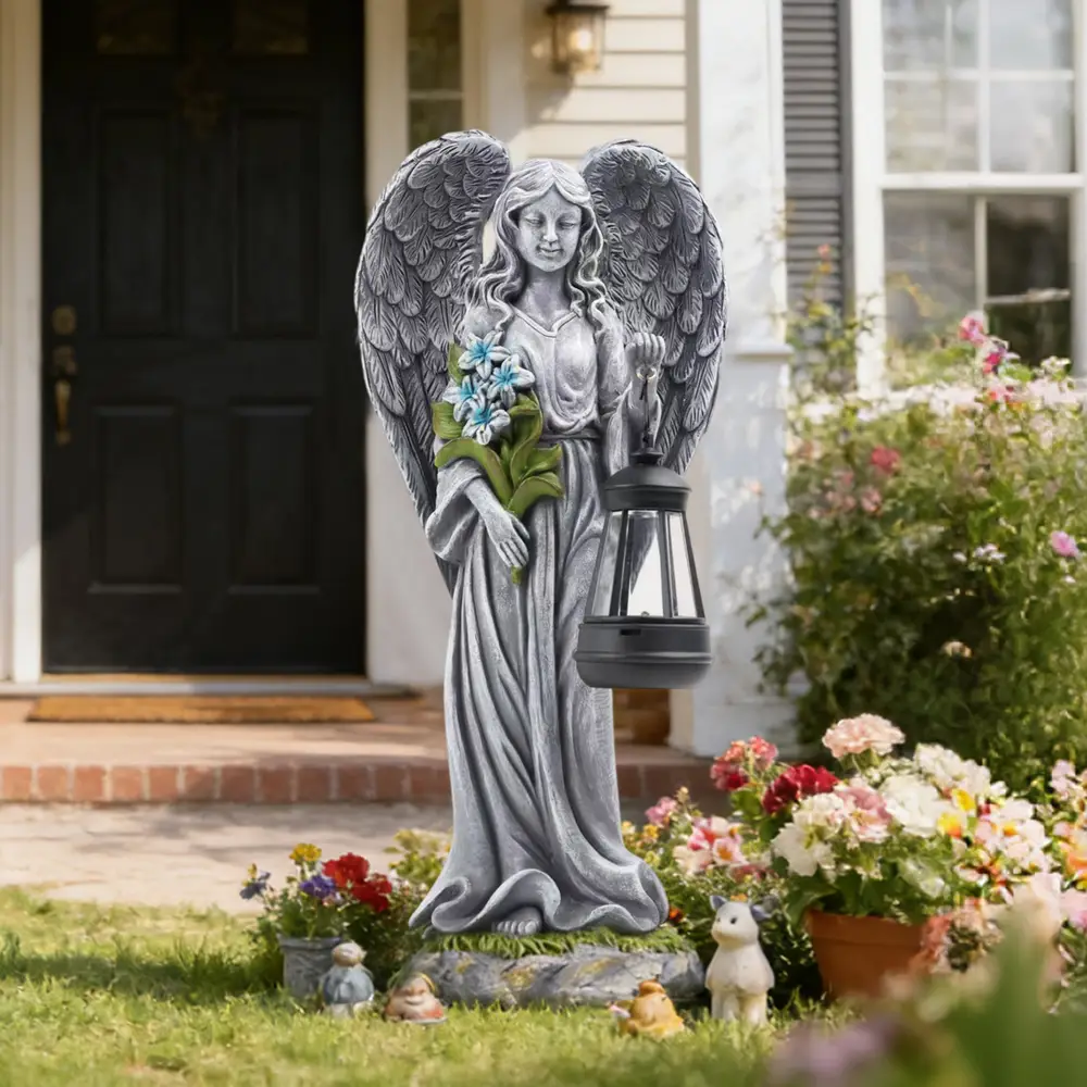 sm251084 resin solar angel with lantern stake light (1)