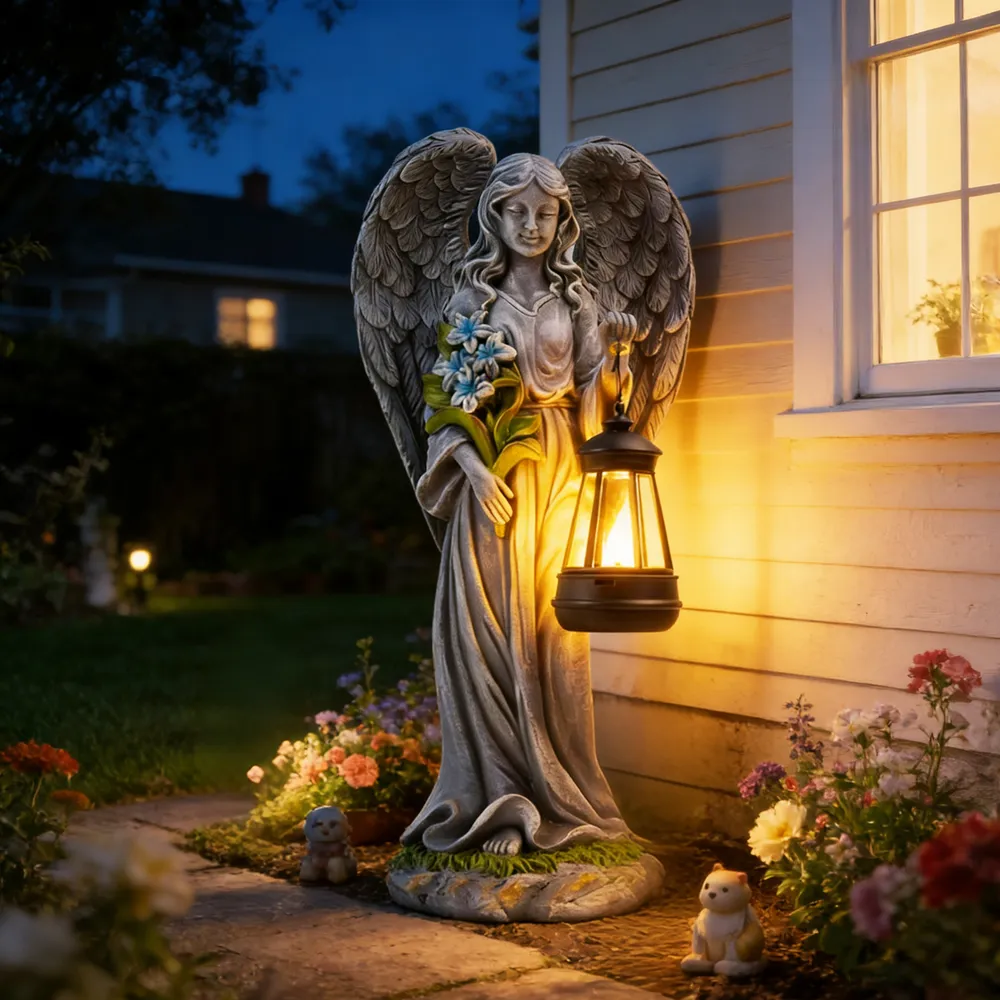 sm251084 resin solar angel with lantern stake light (2)