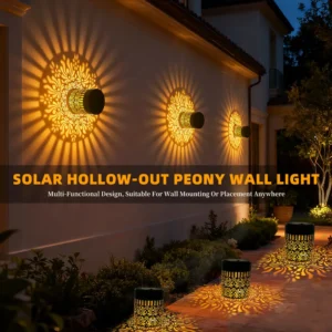 sm251108 iron Art solar hollow out peony wall light (8 1)