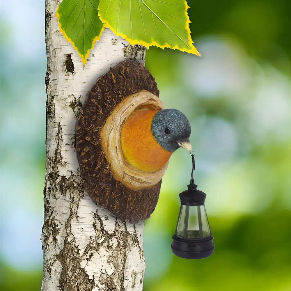 sm251117 resin+pp solar bird wall light with hanging lantern (1)