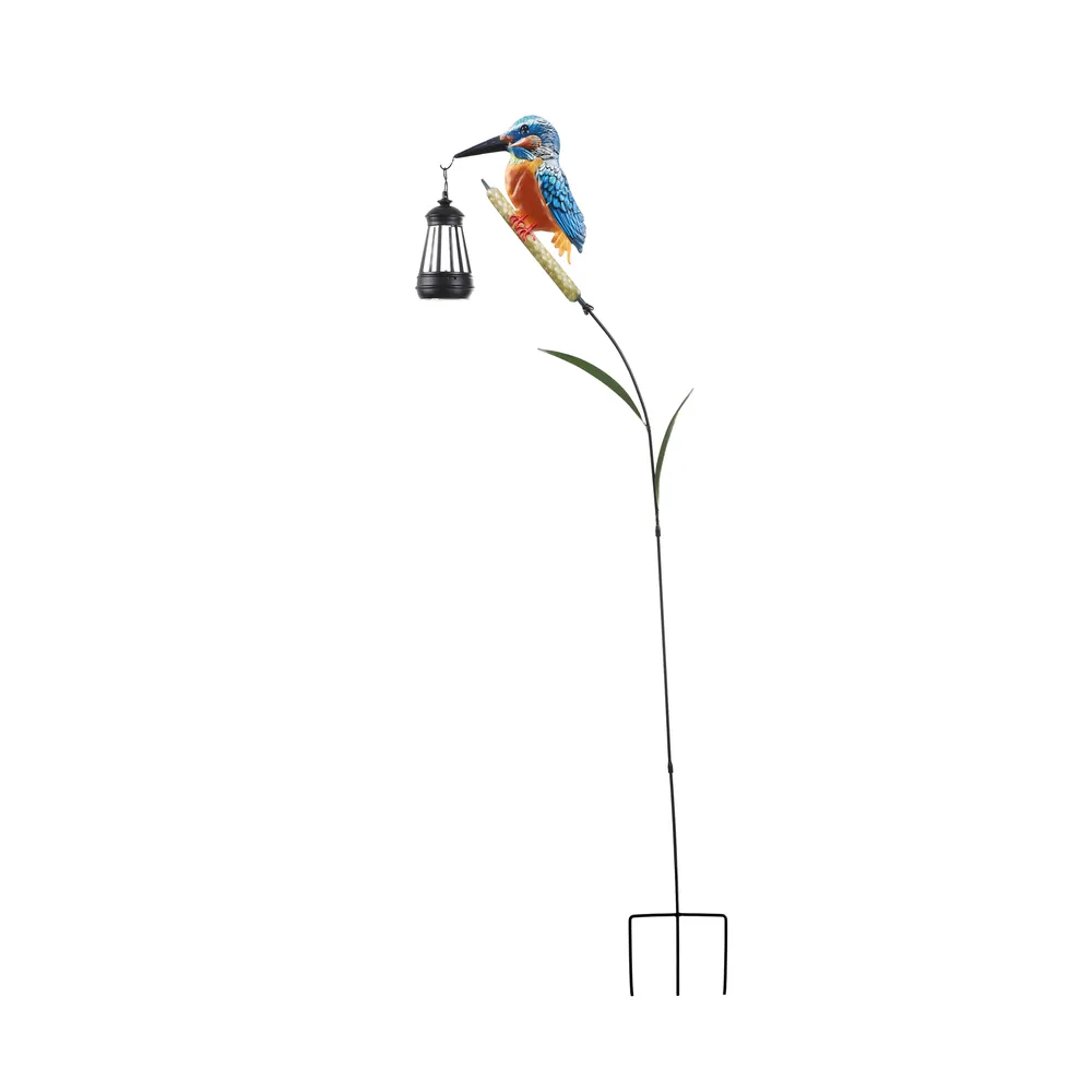 sm251122 iron + glass bird lantern solar stake light (7)