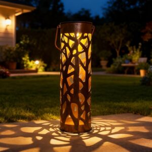 SM251142 Metal Iron Golden Hollow-out Solar Lantern Light