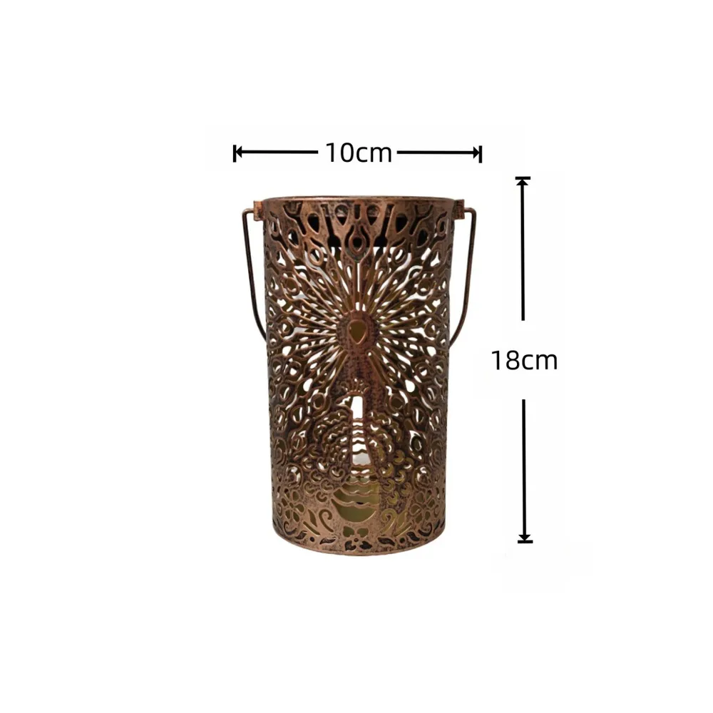 sm251144 iron+pp solar hollow out peacock lantern (2)