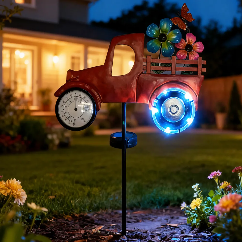 sm251146 iron+pp solar decorative truck stake light (1)