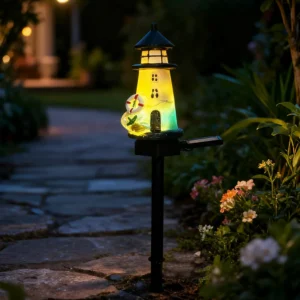 sm251168 resin+pp solar resin lighthouse stake light (1)
