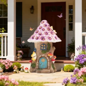 sm251175 resin+pp solar resin mushroomous house statue (1)
