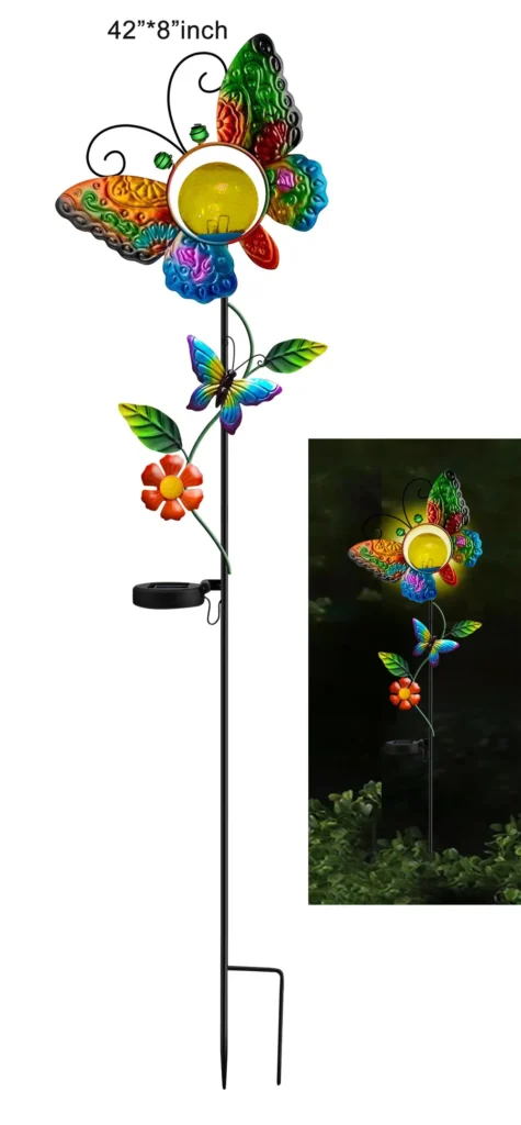 sm251192 iron + glass butterfly solar stake light (1)
