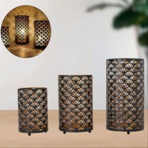 sm251236 iron vintage fan pattern metal candle holder