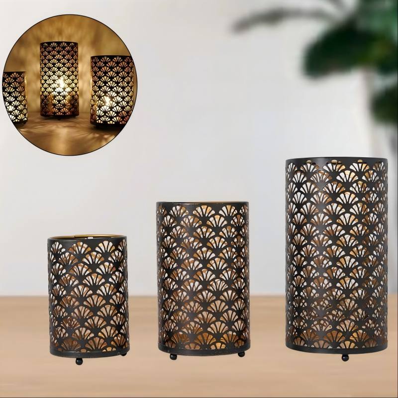 sm251236 iron vintage fan pattern metal candle holder