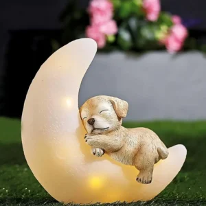 sm251242 Resin Sleeping Dog on the Moon Solar Statue for Pet Memorial