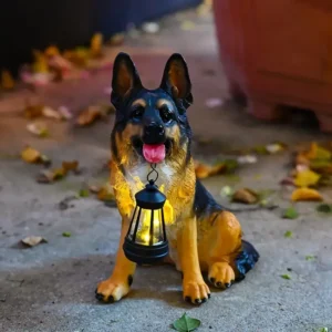 sm251261 resin+pp charming german shepherd solar resin statue (1)