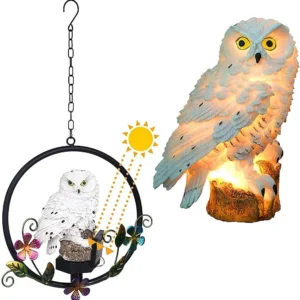 sm251303 iron+pp+resin solar owl garden hanging light (1)