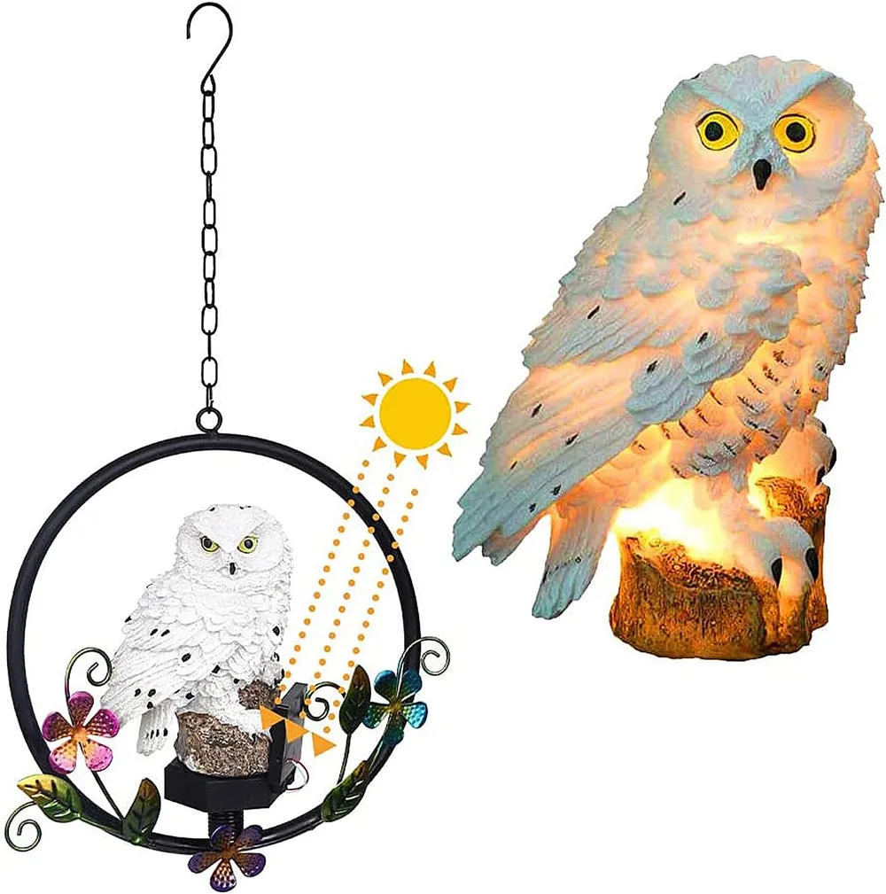 sm251303 iron+pp+resin solar owl garden hanging light (1)