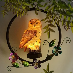 sm251303 iron+pp+resin solar owl garden hanging light (3)