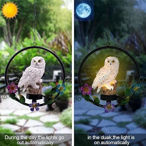sm251303 iron+pp+resin solar owl garden hanging light (4)