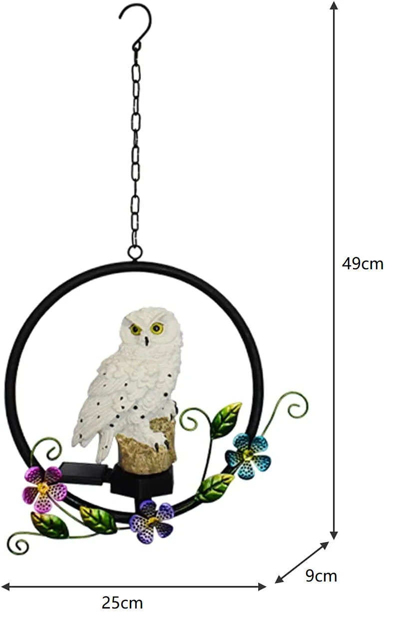 sm251303 iron+pp+resin solar owl garden hanging light (5)