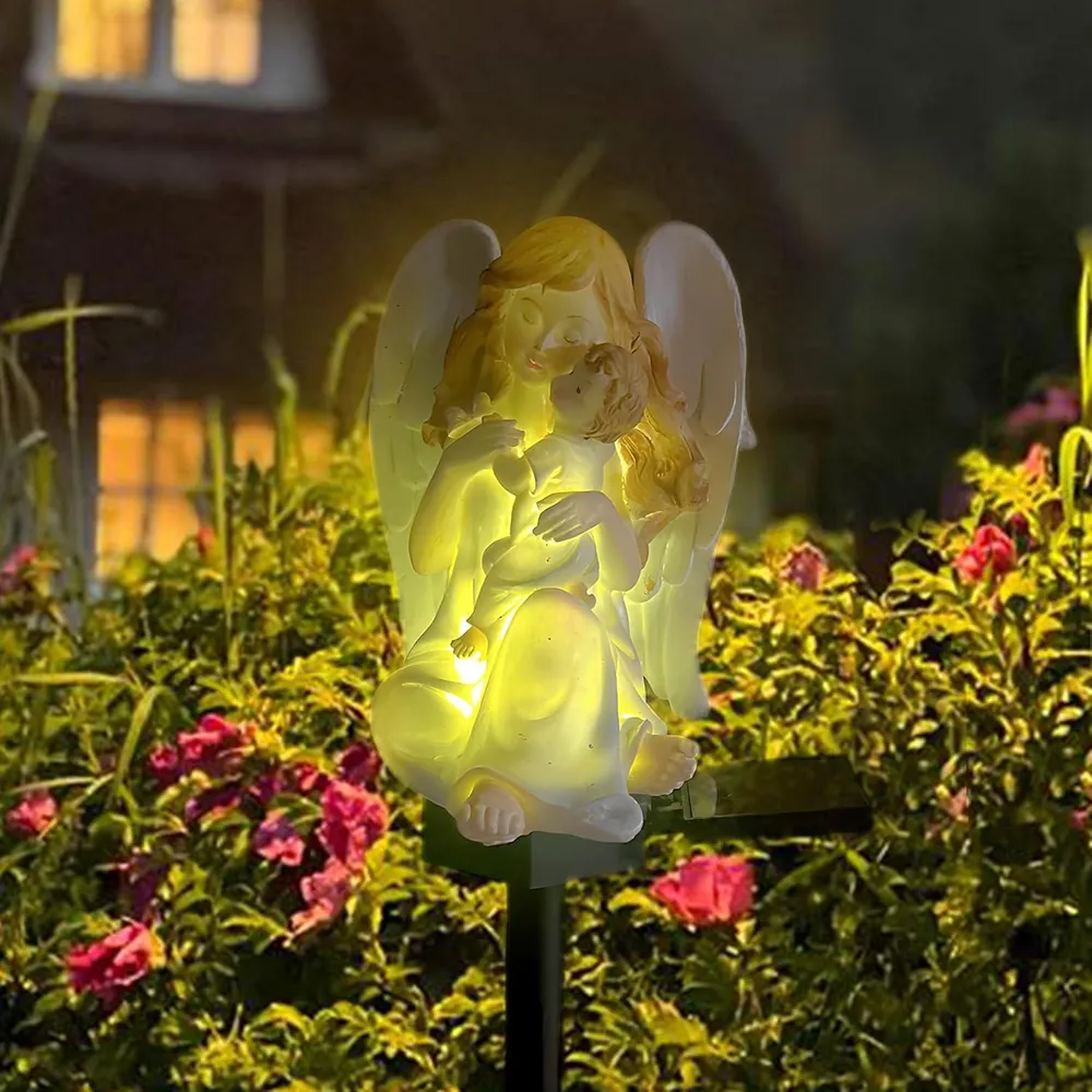 sm251308 resin+pp resin parent child angel solar stake light (1)