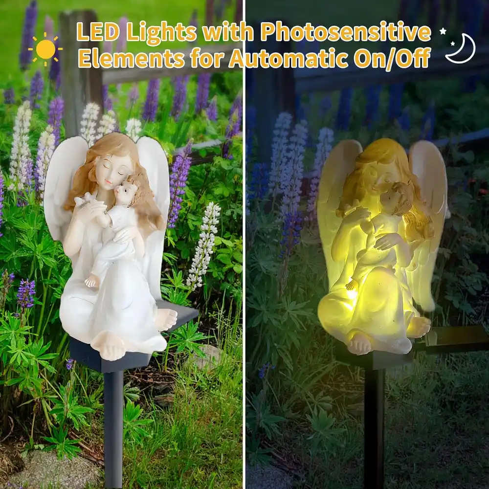 sm251308 resin+pp resin parent child angel solar stake light (3)