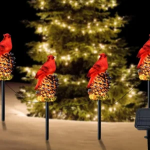 sm251309 resin+pp set of 4pcs resin cardinal solar stake light (1)