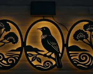 sm251343 iron+pp solar metal bird with tree wall light