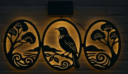 sm251343 iron+pp solar metal bird with tree wall light