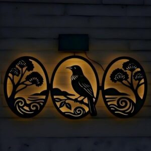 sm251343 iron art solar metal wall decor for bird with tree design