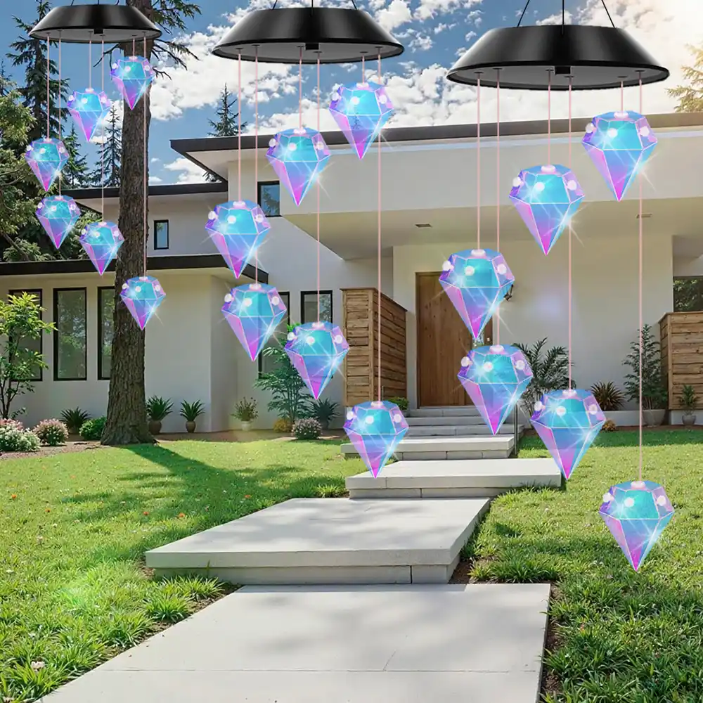 sm251390 abs+pp+iron solar christmas iridescent diamond hanging windchime (3)