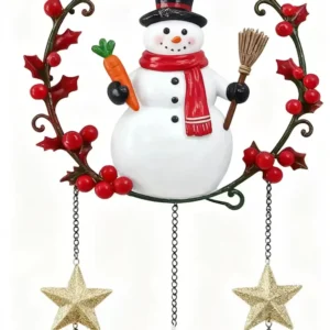 sm251413 iron+pp (2026 new) solar christmas snowman and wreath windchime