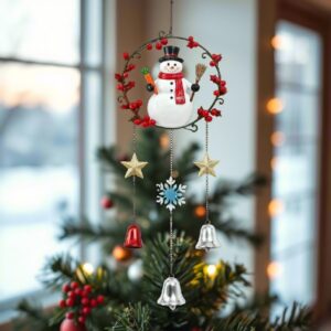 SM251413 Solar Christmas Snowman and Wreath Windchime