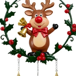 sm251414 iron+pp (2026 new) solar christmas reindeer and wreath windchime