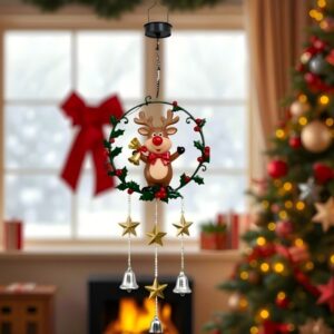 sm251414 solar christmas reindeer and wreath windchime